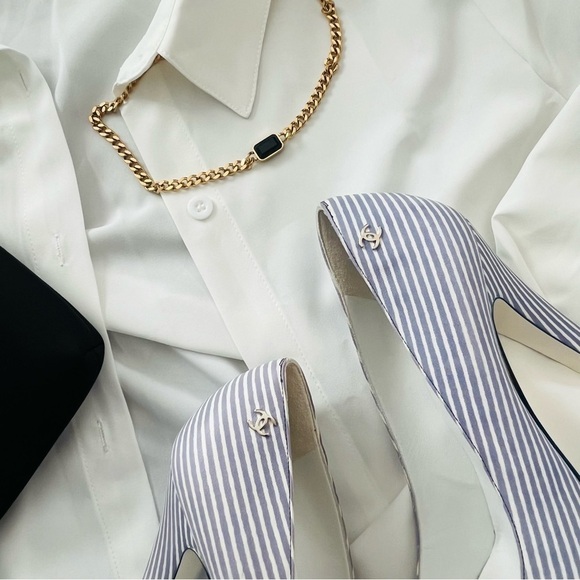 Chanel coastal nautical stripe pointy heels size 38.5 - Picture 3 of 14